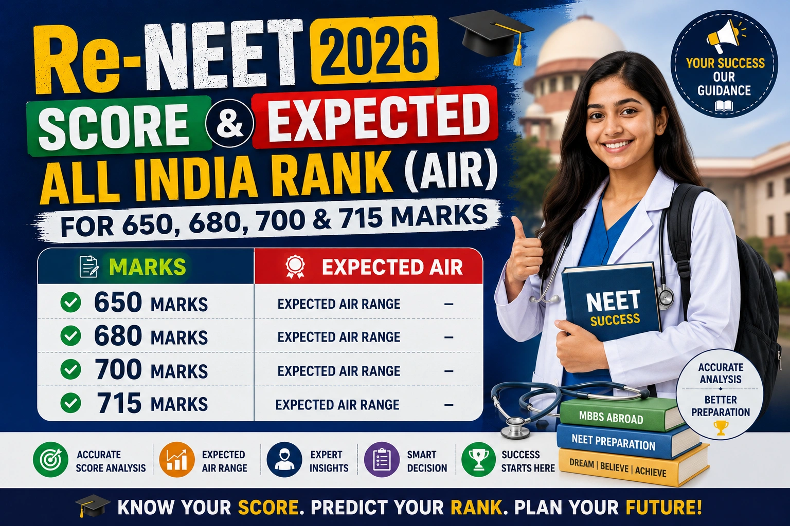 Re-NEET 2026 Score and Expected All India Rank (AIR) for 650, 680, 700 and 715 Marks